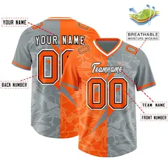 Grey Orange Split Lightning Pattern Football Jersey 2