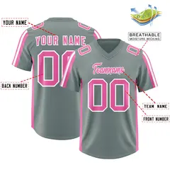 Grey Pink and White Side Stripe Authentic Football Jersey 2