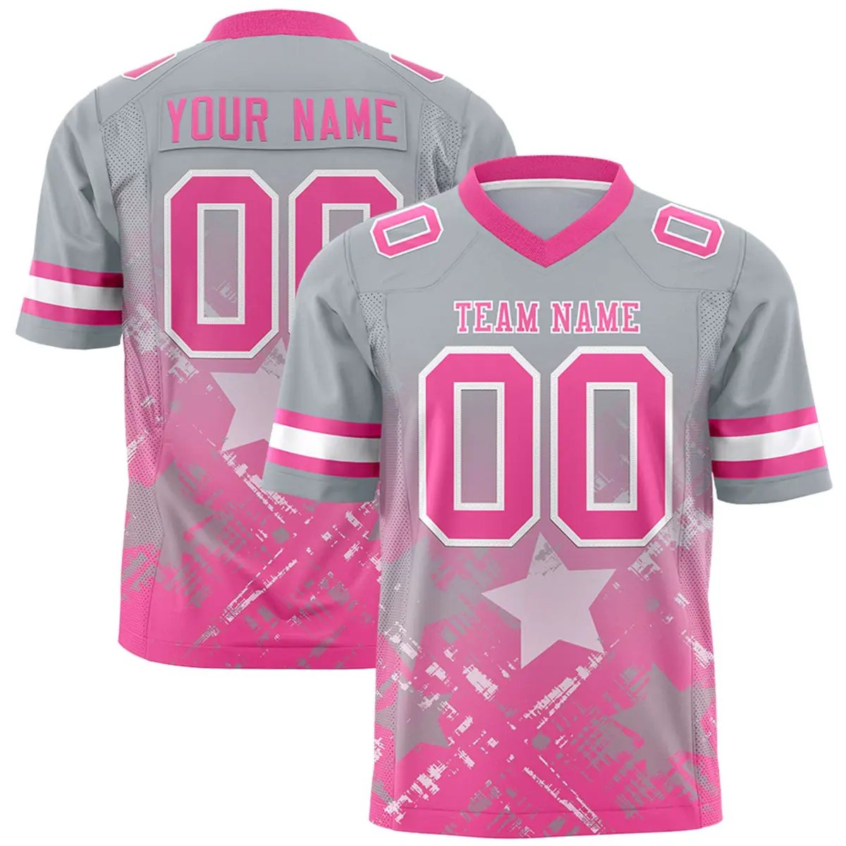Grey Pink Star Gradient Flag Football Jersey