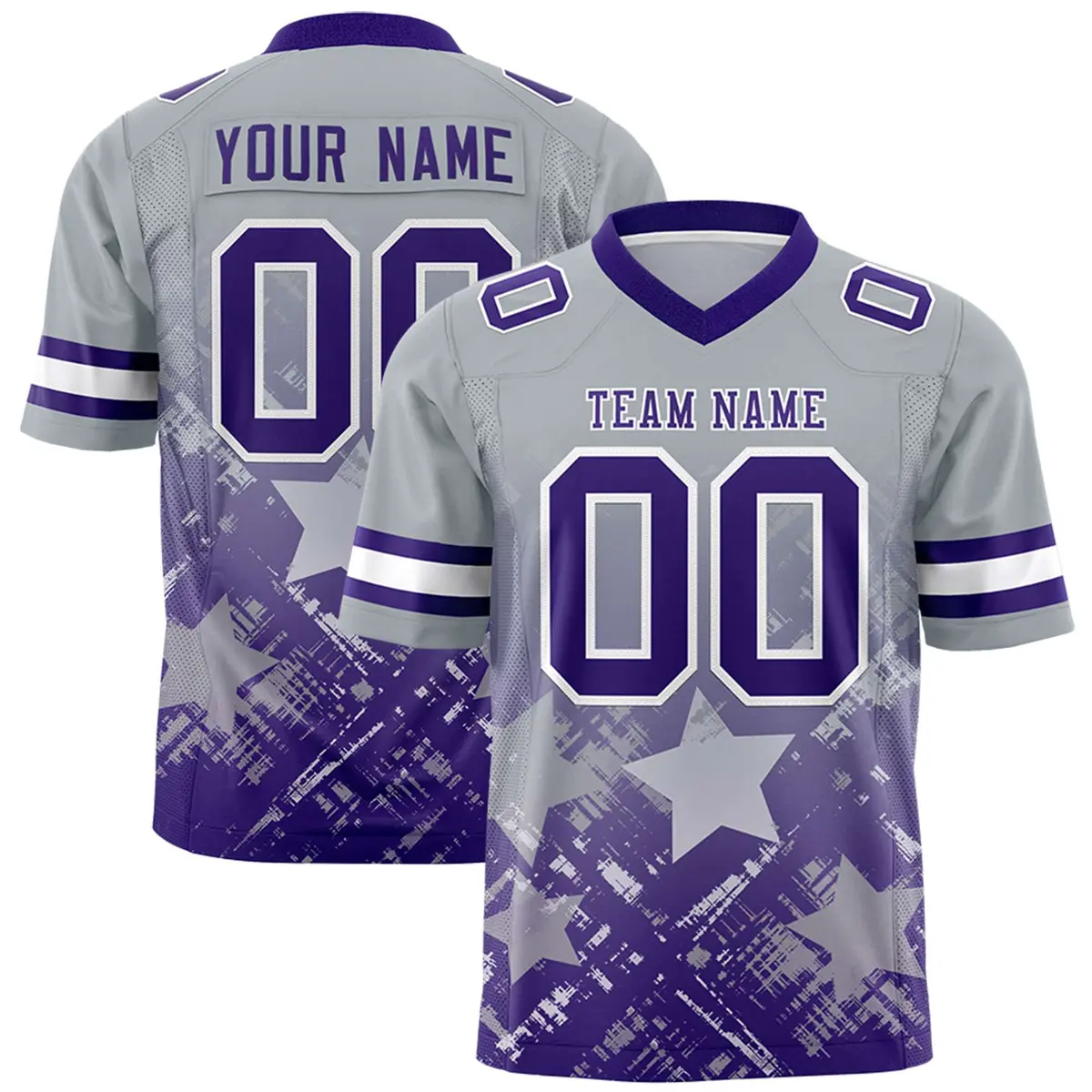 Grey Purple Star Gradient Flag Football Jersey