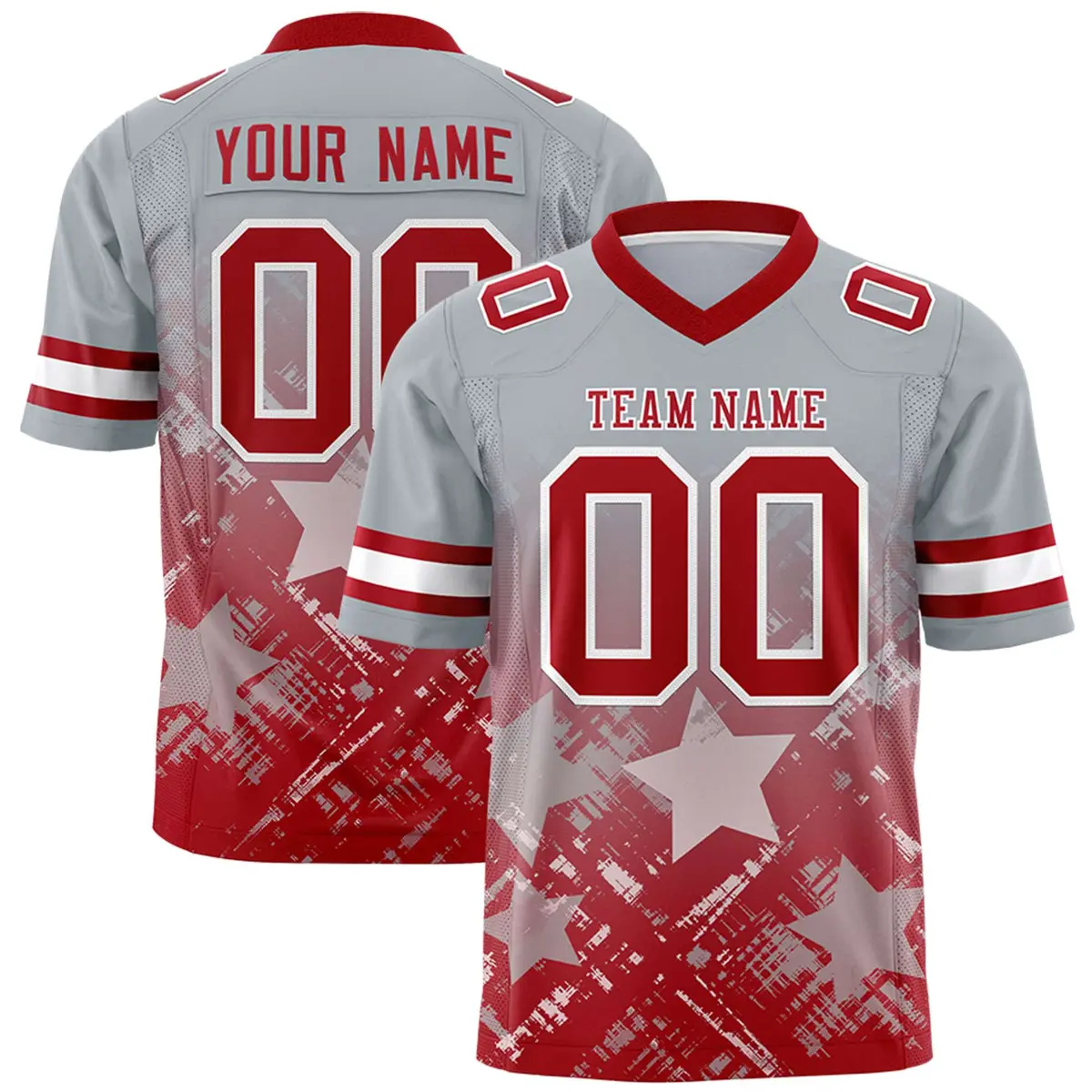 Grey Red Star Gradient Flag Football Jersey