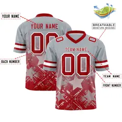 Grey Red Star Gradient Flag Football Jersey 2
