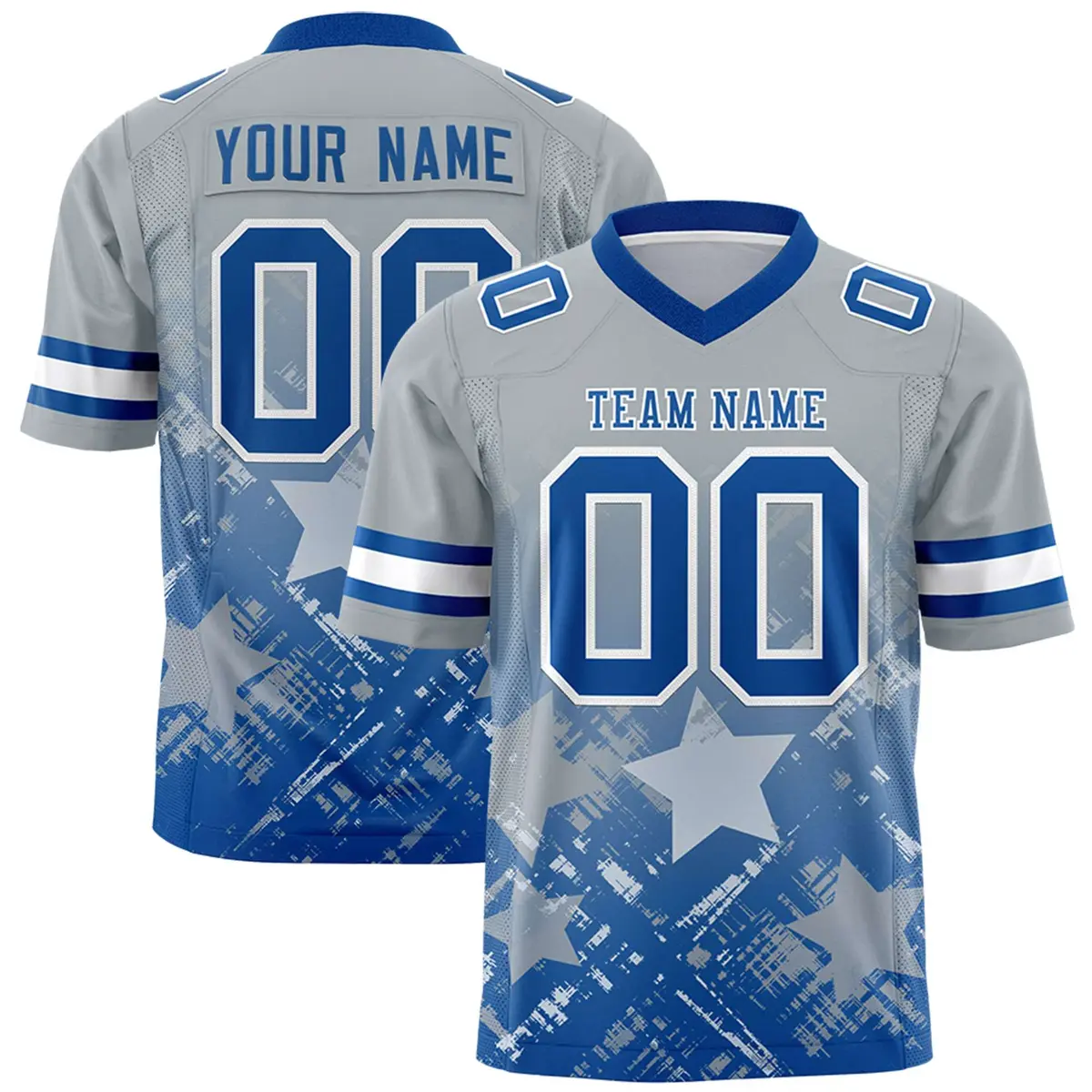 Grey Royal Star Gradient Flag Football Jersey