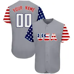 Grey White-Navy American Flag Baseball Jersey