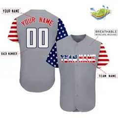 Grey White-Navy American Flag Baseball Jersey 2