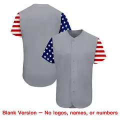 Grey White-Navy American Flag Baseball Jersey 7