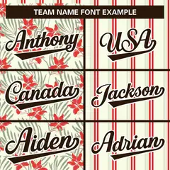 Hawaii Tropical Flower Stripe Baseball Jersey Khaki Red-Green 3