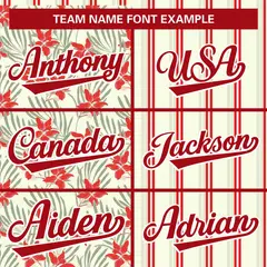 Hawaii Tropical Flower Stripe Baseball Jersey Khaki Red-Green 3