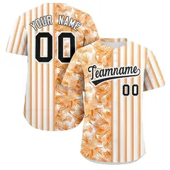 Hawaii Tropical Flower Stripe Baseball Jersey Orange White-Black