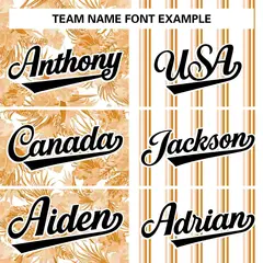 Hawaii Tropical Flower Stripe Baseball Jersey Orange White-Black 3
