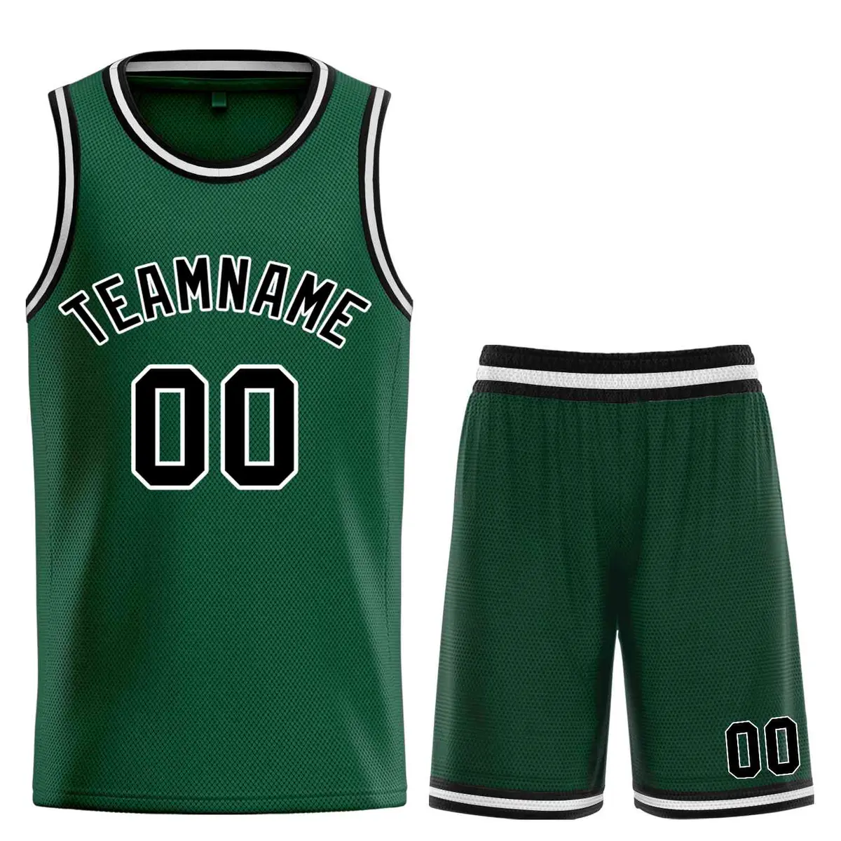 Hunter Green Black-White Bull Classic Curved Basketball Jersey