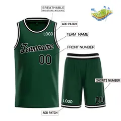 Hunter Green Black-White Classic Basketball Uniform Jersey 3