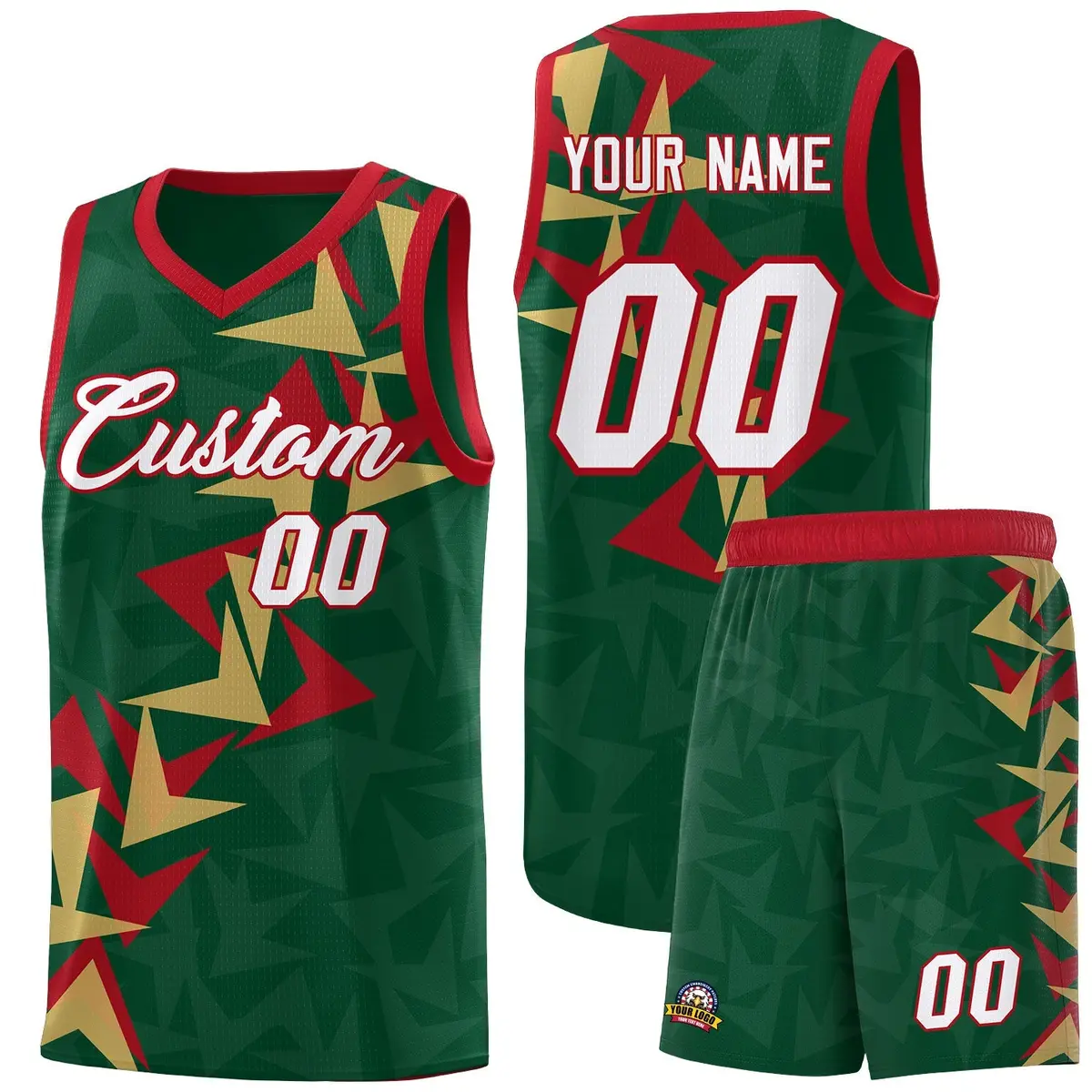 Hunter Green Boomerang Pattern Basketball Jersey
