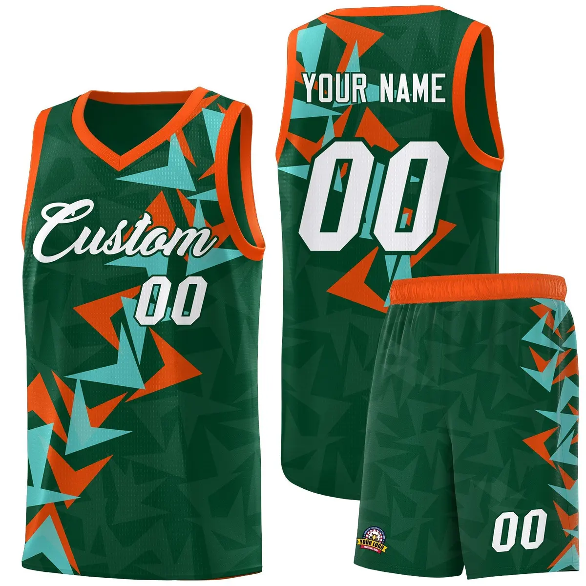 Hunter Green Boomerang Pattern Basketball Jersey