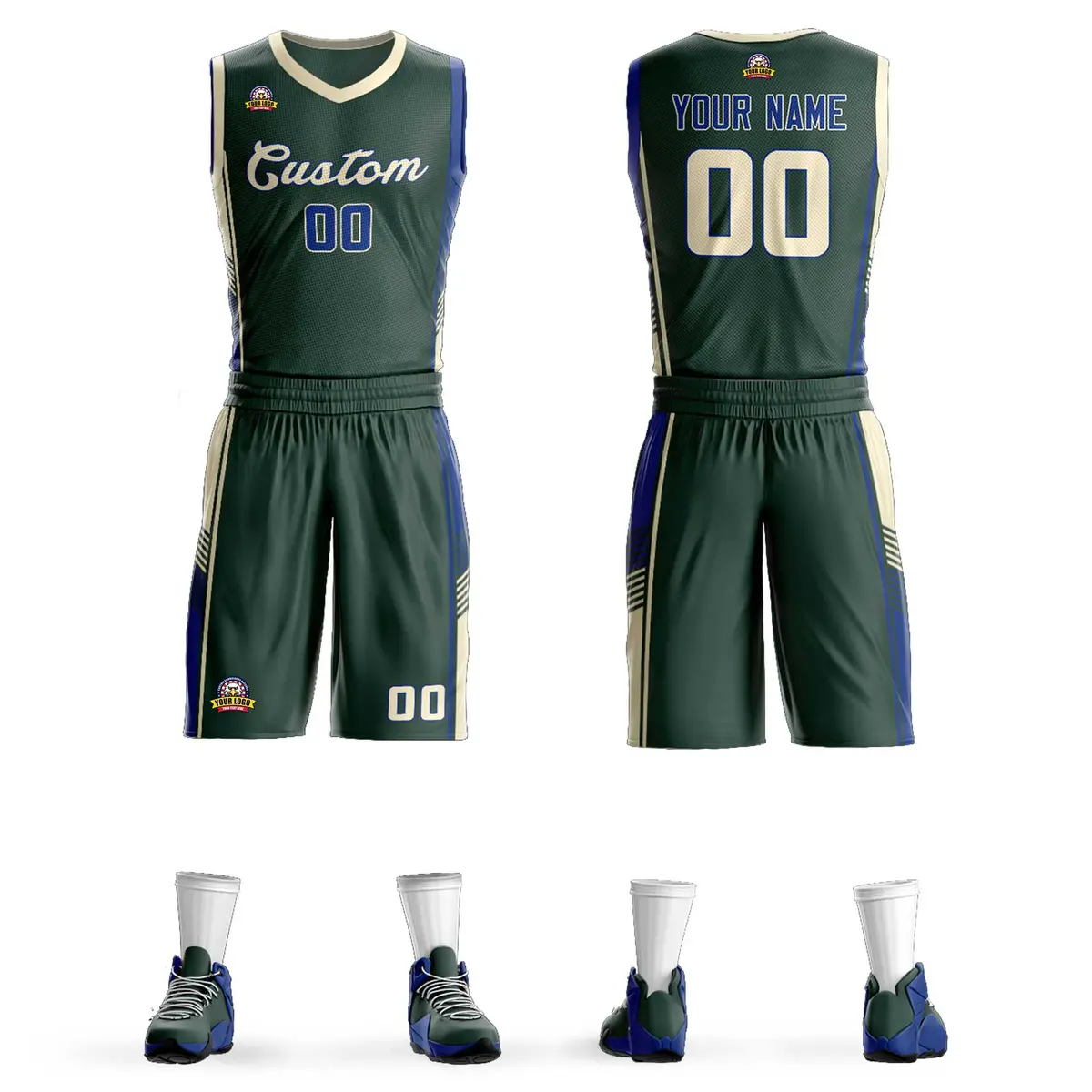Hunter Green Cream-Royal Classic Sets Basketball Jersey