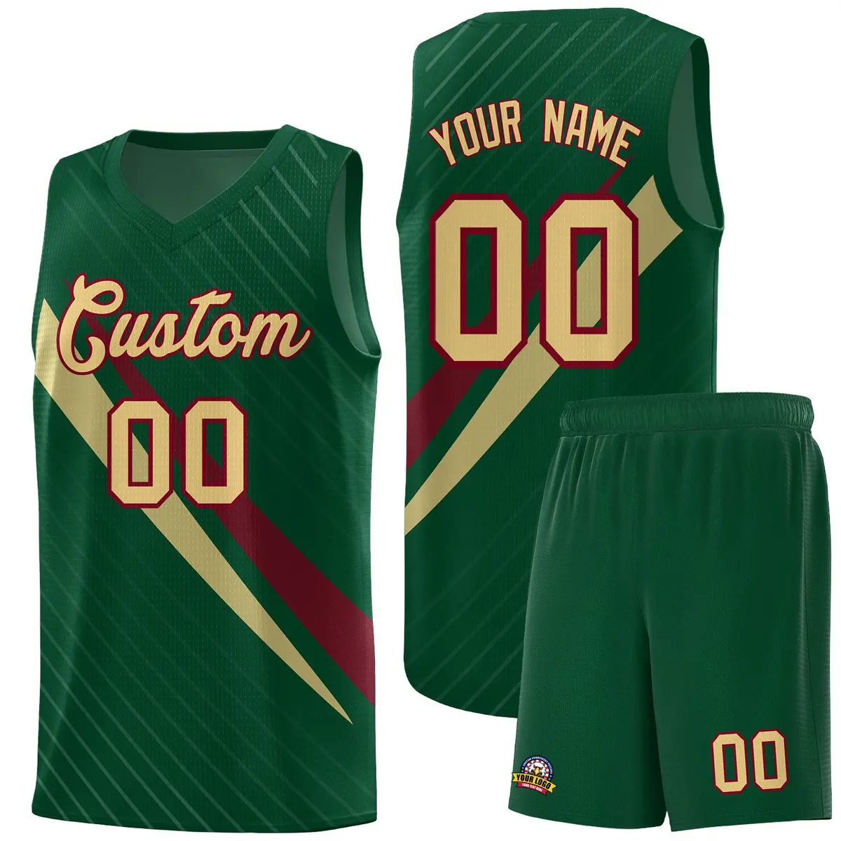 Hunter Green Diagonal Pinstripe Color Block Basketball Jersey