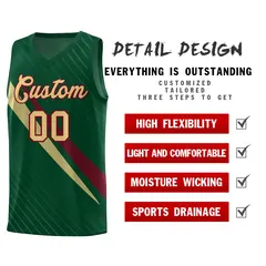 Hunter Green Diagonal Pinstripe Color Block Basketball Jersey 2