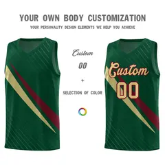 Hunter Green Diagonal Pinstripe Color Block Basketball Jersey 3
