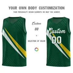 Hunter Green Diagonal Pinstripe Color Block Basketball Jersey 3