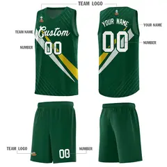 Hunter Green Diagonal Pinstripe Color Block Basketball Jersey 5