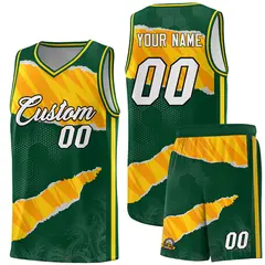 Hunter Green Gold-Orange Tear Graffiti Basketball Jersey 1