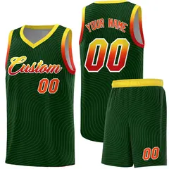 Hunter Green Gold Wave Pattern Basketball Uniform Jersey 1