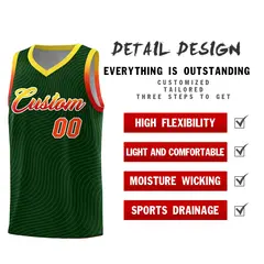 Hunter Green Gold Wave Pattern Basketball Uniform Jersey 2