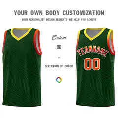 Hunter Green Gold Wave Pattern Basketball Uniform Jersey 3