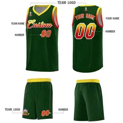 Hunter Green Gold Wave Pattern Basketball Uniform Jersey 5