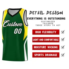 Hunter Green Gold White Color Block Basketball Jersey 2