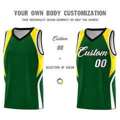 Hunter Green Gold White Color Block Basketball Jersey 3