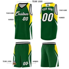 Hunter Green Gold White Color Block Basketball Jersey 5