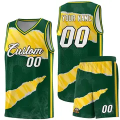 Hunter Green Gold-White Tear Graffiti Basketball Jersey