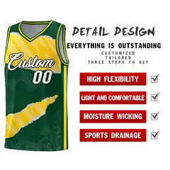 Hunter Green Gold-White Tear Graffiti Basketball Jersey 2