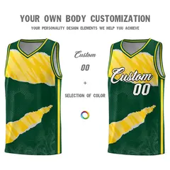 Hunter Green Gold-White Tear Graffiti Basketball Jersey 3