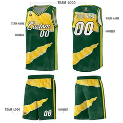 Hunter Green Gold-White Tear Graffiti Basketball Jersey 5