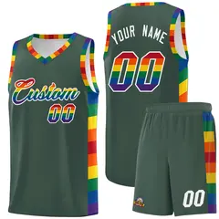 Hunter Green LGBT Rainbow Pride Month Basketball Jersey 1