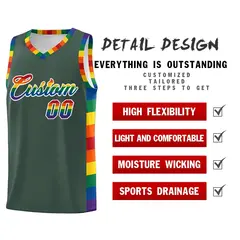 Hunter Green LGBT Rainbow Pride Month Basketball Jersey 2