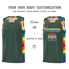 Hunter Green LGBT Rainbow Pride Month Basketball Jersey 3