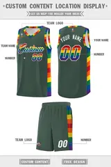 Hunter Green LGBT Rainbow Pride Month Basketball Jersey 5