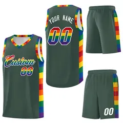 Hunter Green LGBT Rainbow Pride Month Basketball Jersey 6
