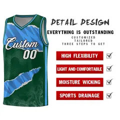 Hunter Green Light Blue-Navy Tear Graffiti Basketball Jersey 2