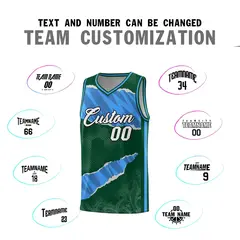 Hunter Green Light Blue-Navy Tear Graffiti Basketball Jersey 4