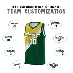 Hunter Green Old Gold Gray Diagonal Stripes Color Block Basketball Jersey 4