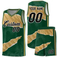 Hunter Green Old Gold Tear Graffiti Basketball Jersey 1