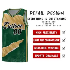Hunter Green Old Gold Tear Graffiti Basketball Jersey 2