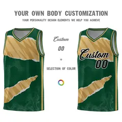 Hunter Green Old Gold Tear Graffiti Basketball Jersey 3