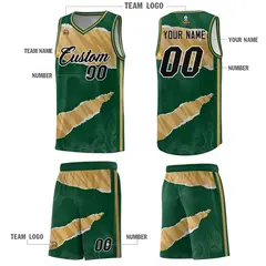 Hunter Green Old Gold Tear Graffiti Basketball Jersey 5