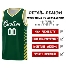 Hunter Green Old Gold White Diamond Stripe Side Basketball Jersey 2