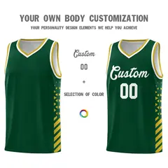 Hunter Green Old Gold White Diamond Stripe Side Basketball Jersey 3